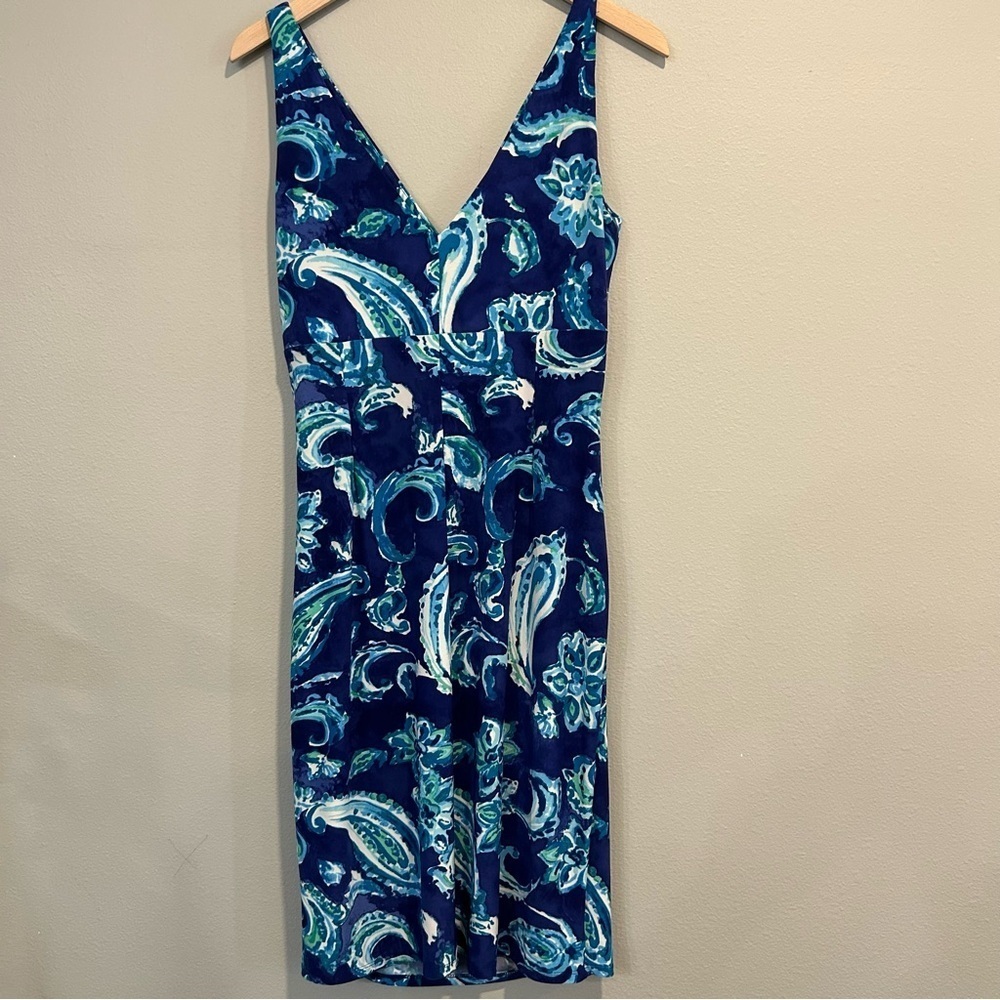 Lauren Ralph Lauren Blue Floral Paisley Ruched Faux Wrap Sheath Dress 12 - Picture 2 of 7